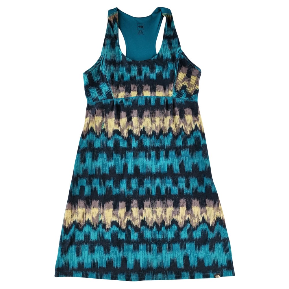 The North Face Dress Womens Large Teal Yellow Ikat Active Mini‎ Polyester Blend